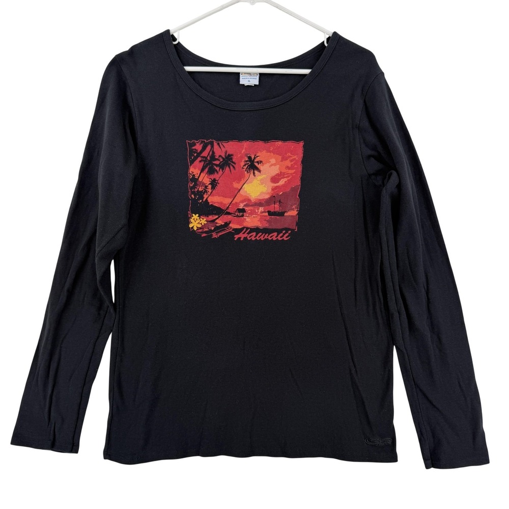 Crazy Shirts Hawaii Shirt Womens XL Black Hawaii Sunset Graphic Scoop Neck Top